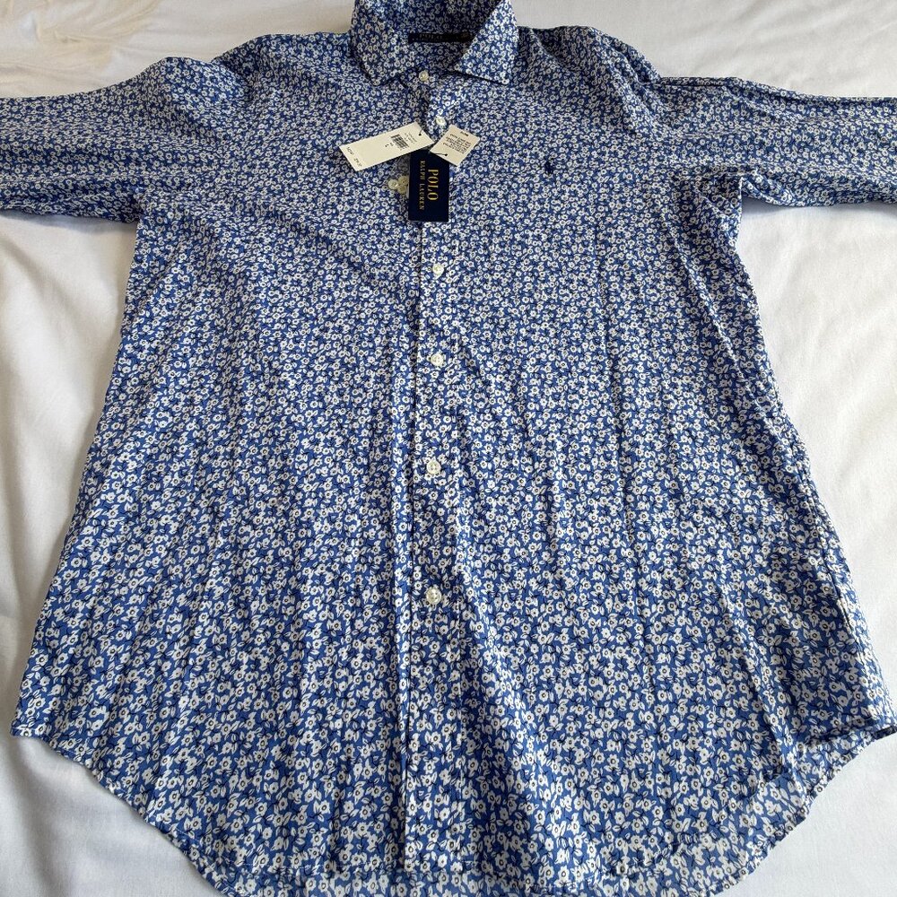 Polo Ralph Lauren Men’s Blue Floral Print Long Sleeve Button Down Shirt Size L